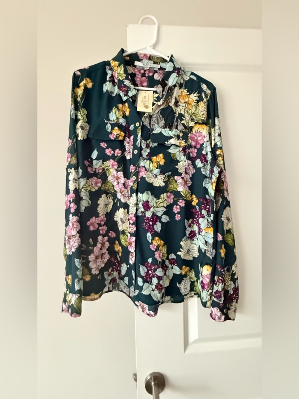 Guess Dark Teal Floral Button-Down Shirt - Picture 2 of 8